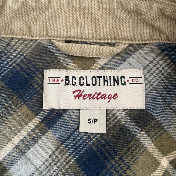 The B.C. Clothing Co Heritage Snap Up Collared Neutral Cotton Shirt Jacket Tan S - Picture 8 of 11